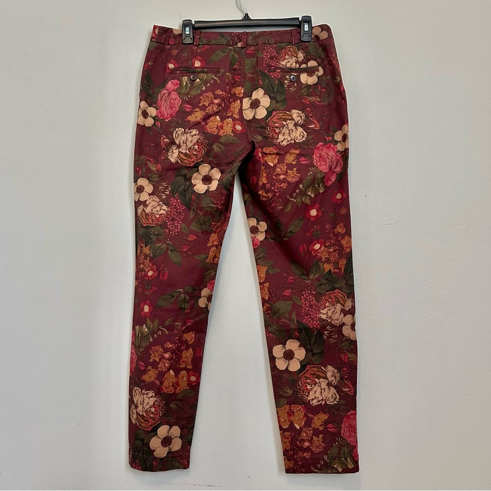 Talbots Floral Burgundy Pants Size 8 Straight Leg Floral Boho Fall Moody Autumn - Picture 2 of 10